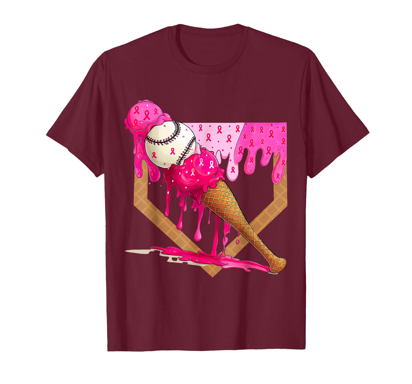 Baseball Drip Pink Ice Cream Drip Breast Cancer Awareness T-Shirt