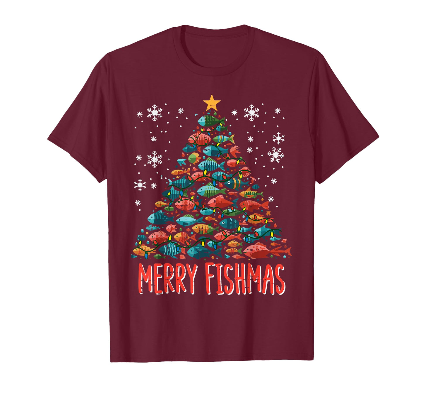 Fish Christmas Tree Merry Fishmas Xmas Boys Kids Men Women T-Shirt