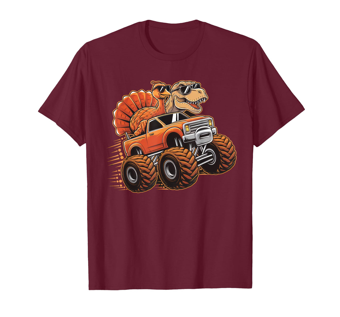 Monster Truck Thanksgiving Dinosaur Shirt Kids Boys Toddlers T-Shirt