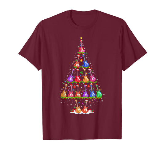 Guitar Christmas Tree Lights Funny Xmas Pajamas Guitar Lover T-Shirt