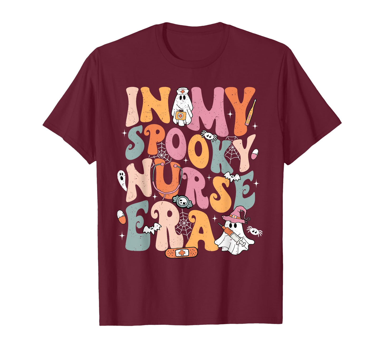 Groovy In My Spooky Nurse Era Ghost Halloween Nursing T-Shirt