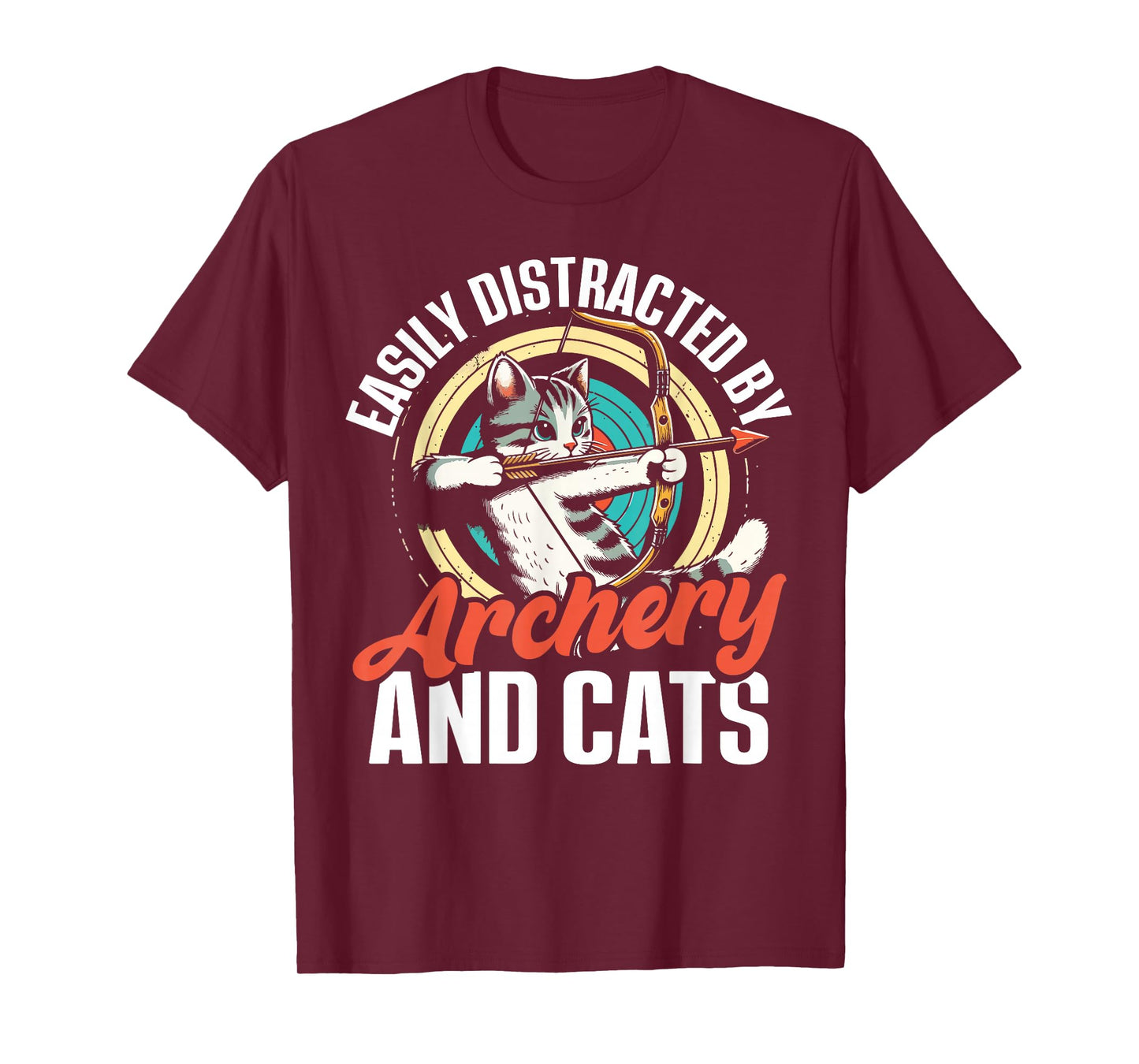 Funny Cat Parent Gift Easily Distracted by Archery and Cats T-Shirt