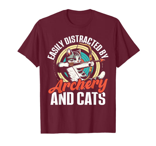 Funny Cat Parent Gift Easily Distracted by Archery and Cats T-Shirt
