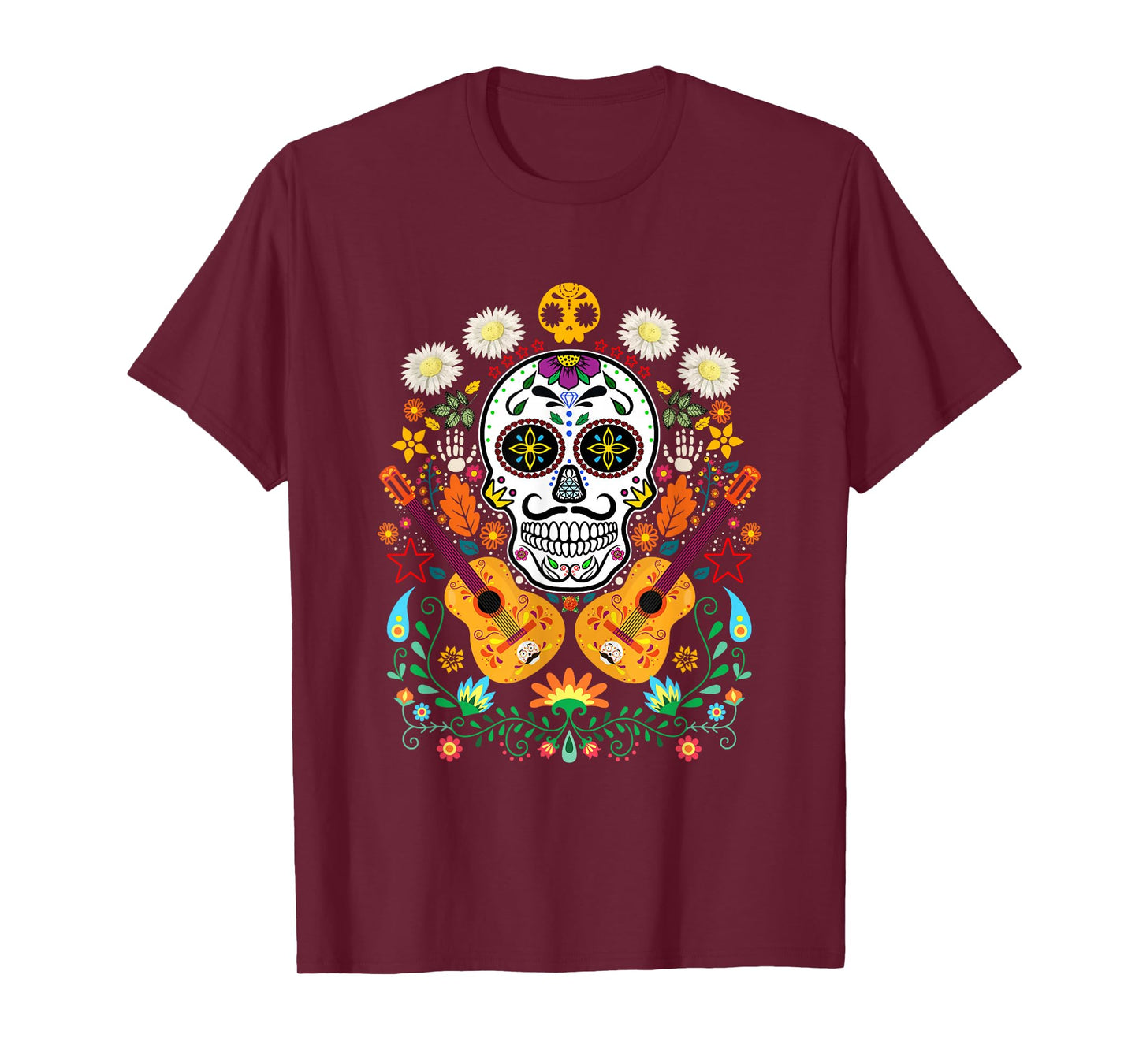 Flower Guitar Skull Day of the Dead T-Shirt Gifts Mariachi T-Shirt