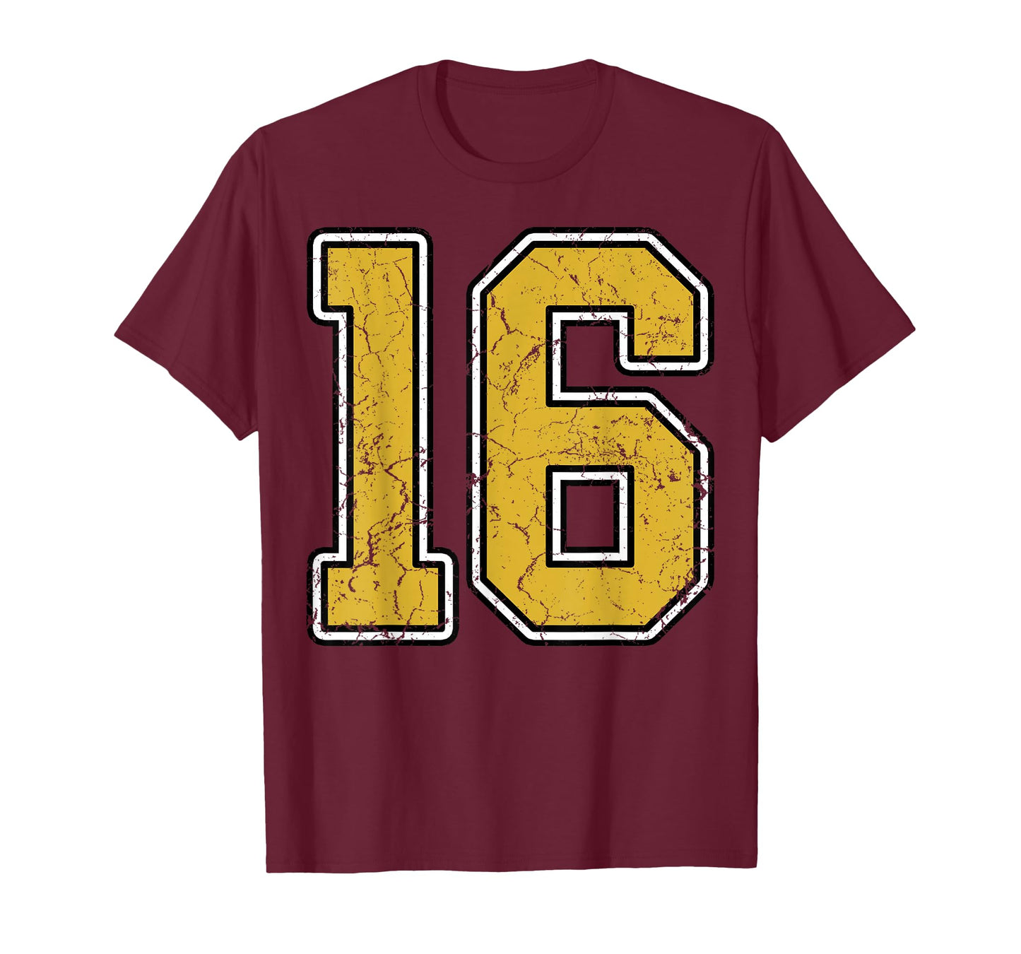 Old Gold Black White Sports Number 16 Jersey Uniform Player T-Shirt