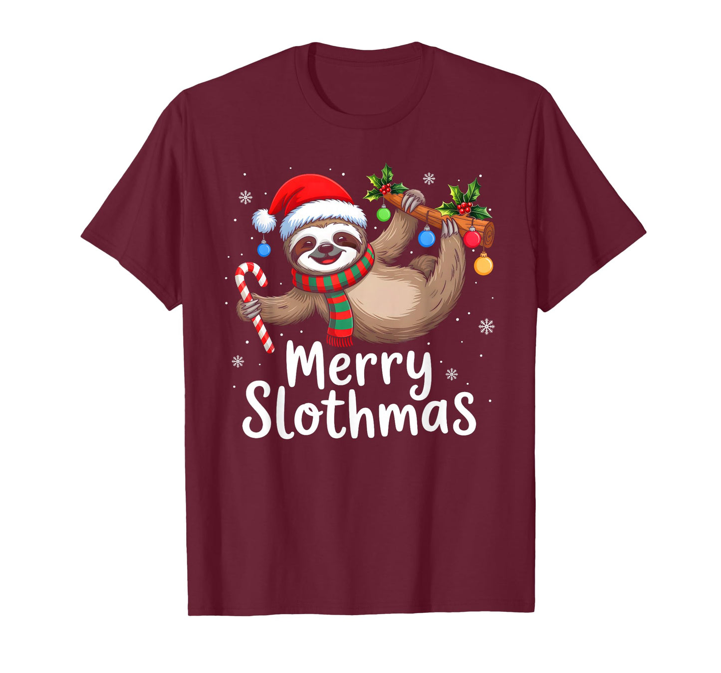 Merry Slothmas Christmas Sloth Santa Hat Xmas Pajamas T-Shirt