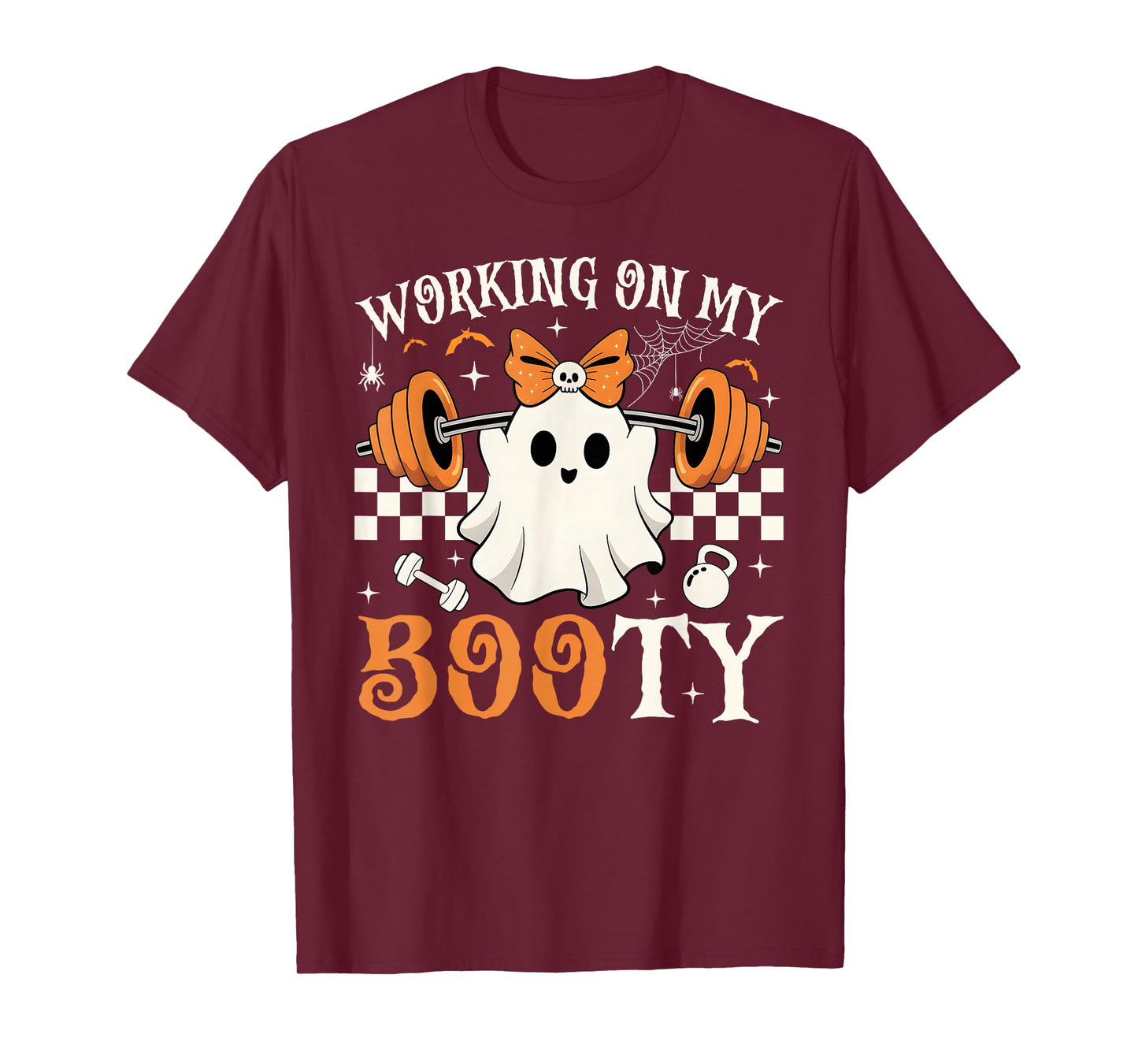 Funny Halloween Working On My Booty Boo-Ty Gym Ghost T-Shirt