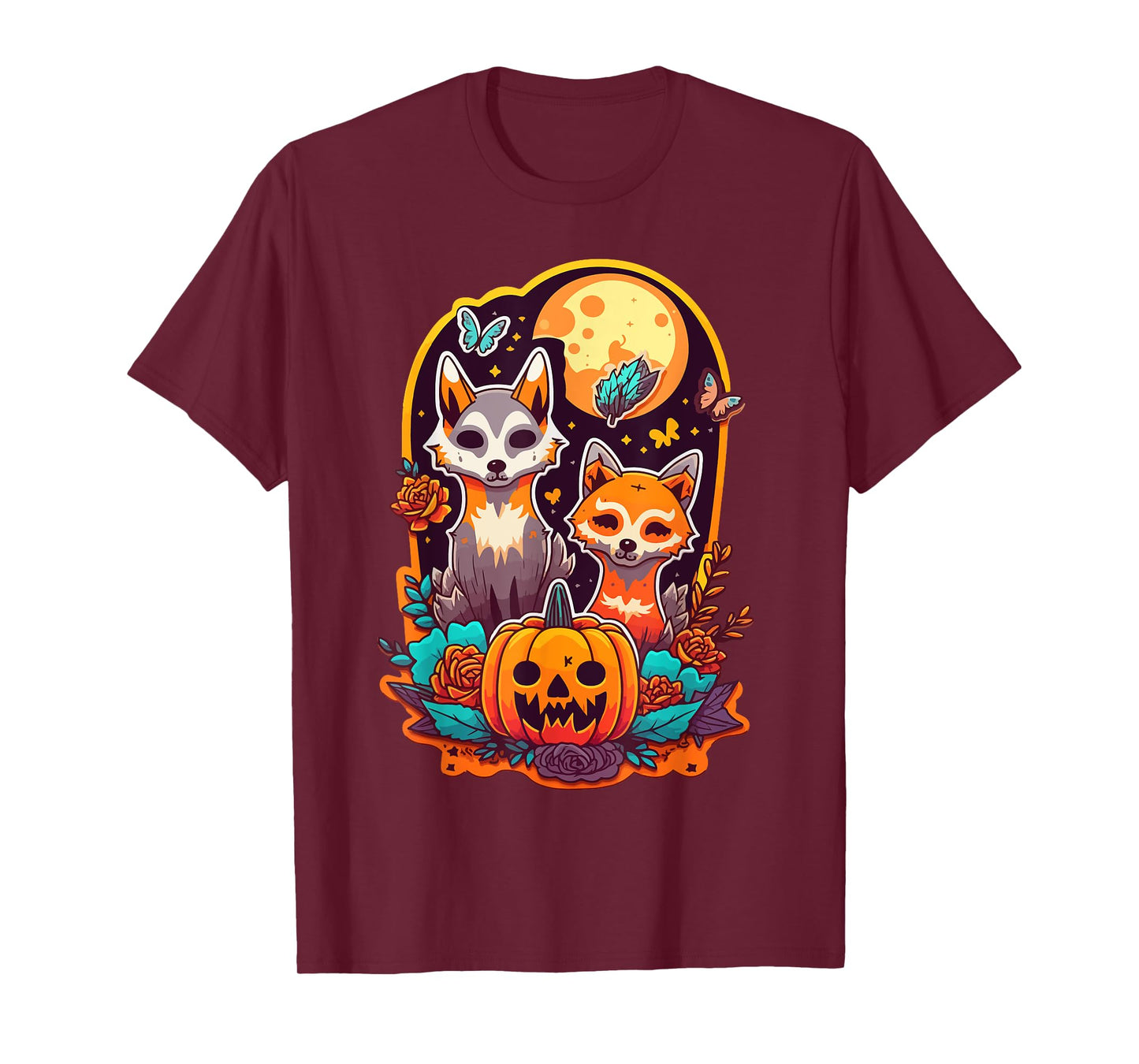 Sugar Skull Wolf Fox Cute Trick-or-treat Anime Halloween T-Shirt