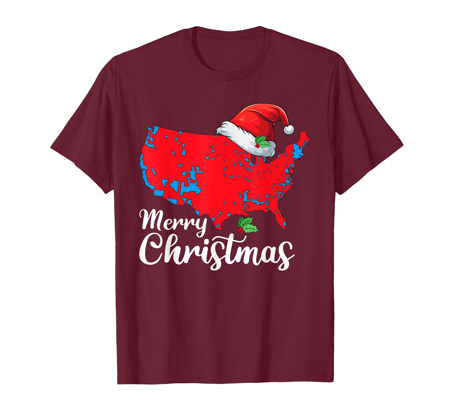 Merry Christmas Trump Patriotic USA Map 2024 Santa Hat Xmas T-Shirt