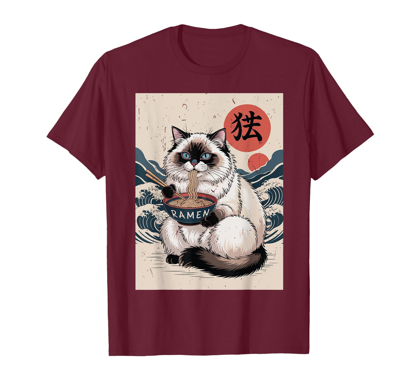 Anime Ragdoll Fat Cat Eating Ramen Noodle Toddler Mom Kawaii T-Shirt