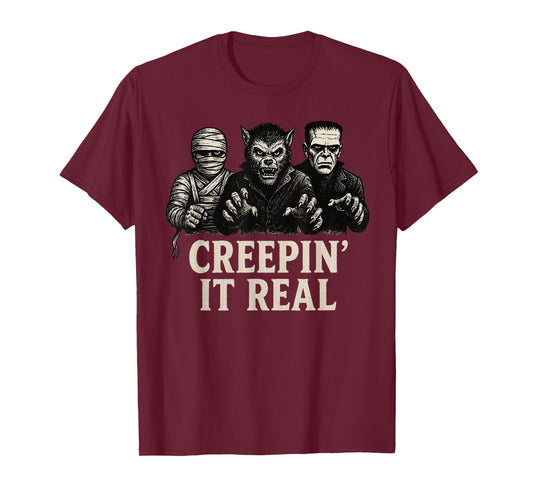Creepin' It Real Classic Monsters Halloween Horror Movie T-Shirt