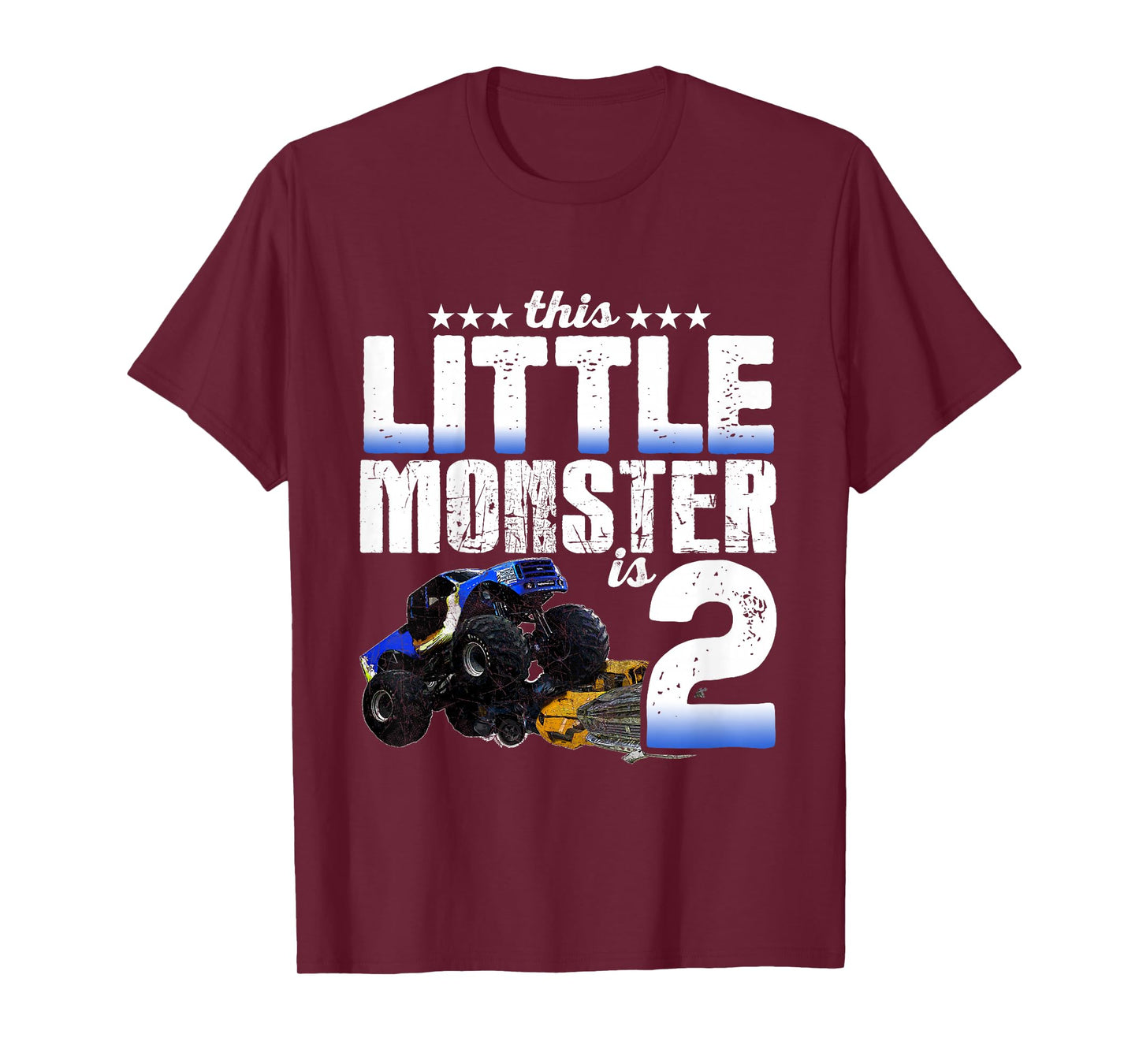 2 Years Old Little Monster Truck Shirt 2nd Birthday Gift Tee T-Shirt