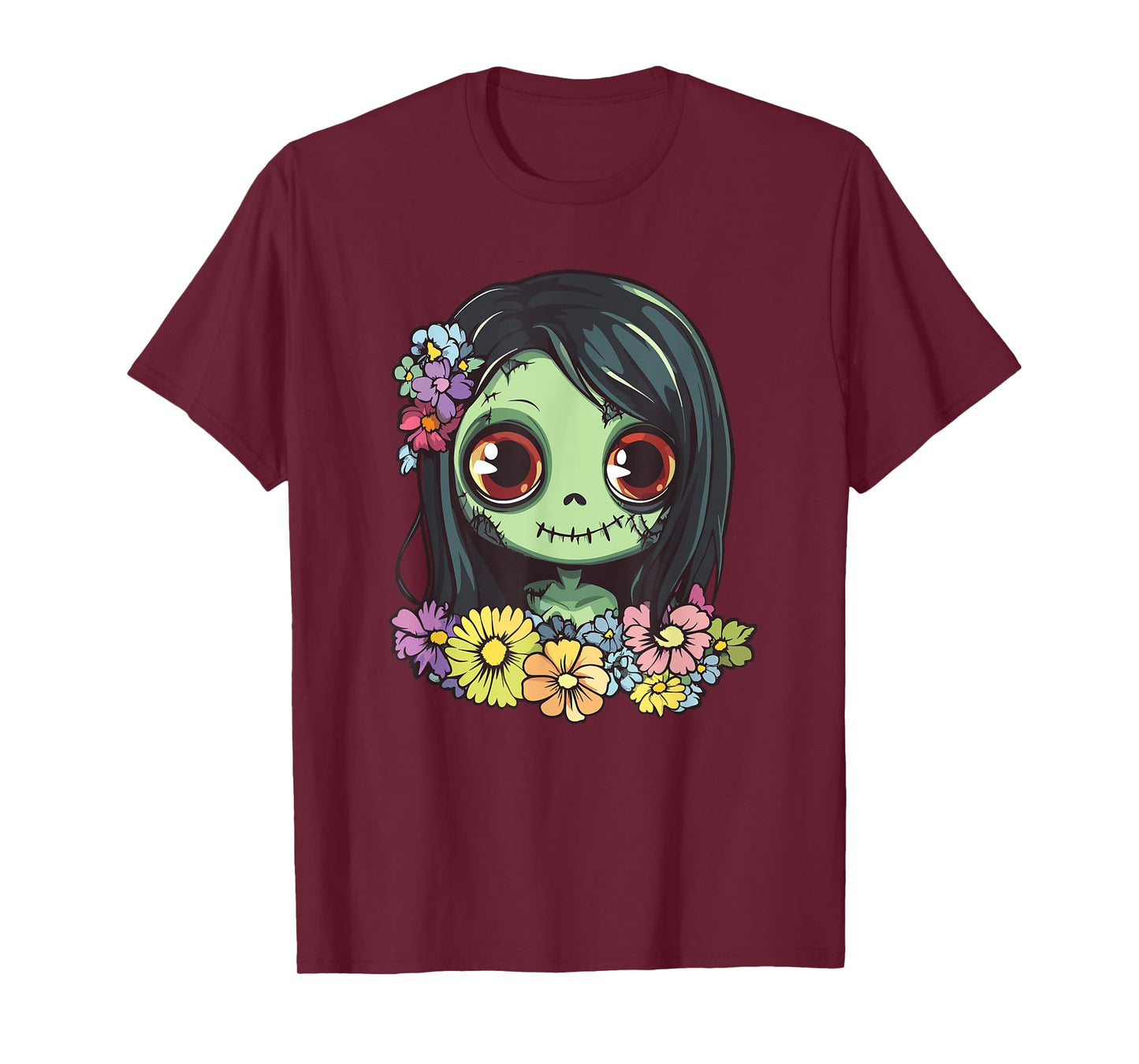 Adorable Zombie Girl Flowers Halloween T-Shirt