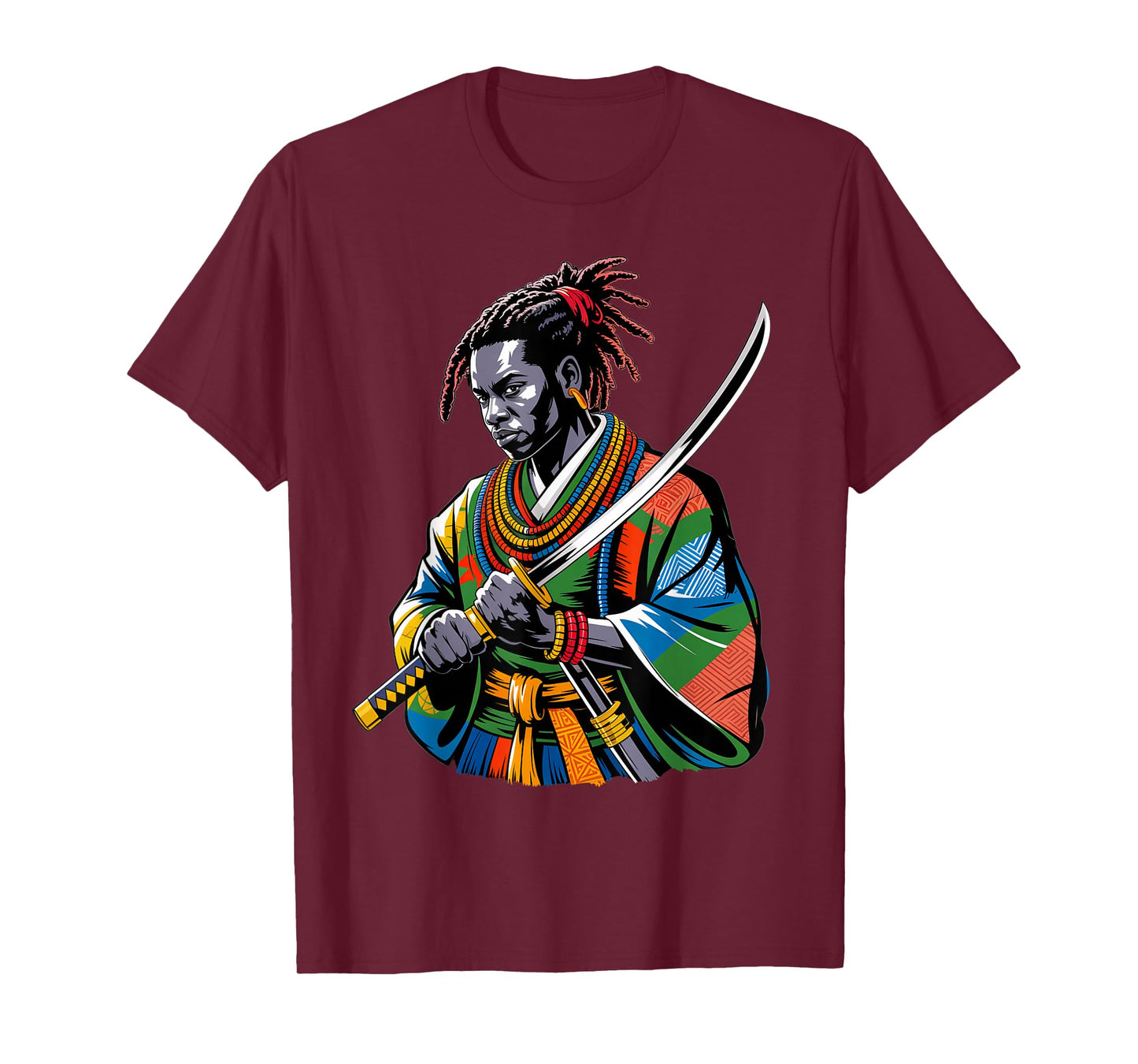 Afro American Samurai Anime Cartoon japanese bushido warrior T-Shirt