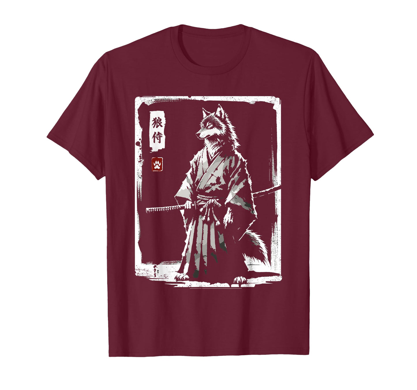 Retro Samurai Wolf Japanese Art Sumi-e Novelty Wolf T-Shirt