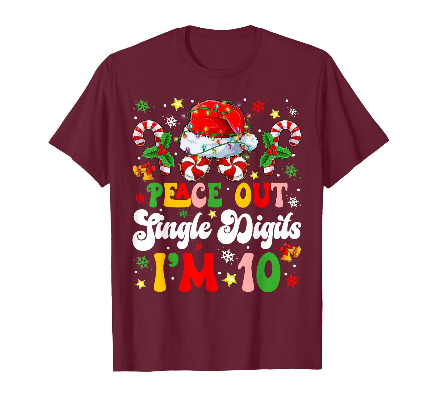 Peace Out Single Digits Im 10 Years Old Merry Christmas Kids T-Shirt