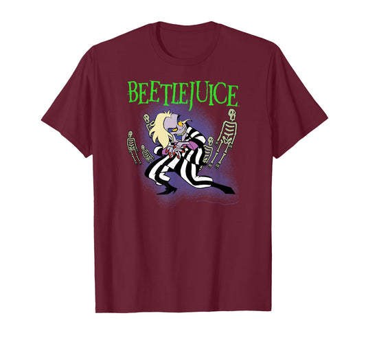 Beetlejuice Scheming Beetlejuice with Skeletons Cartoon T-Shirt