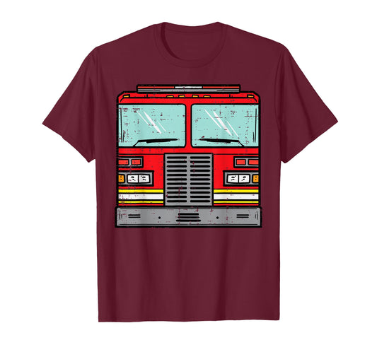 Fire Truck Costume Halloween Firefighter Fireman Men Boys T-Shirt