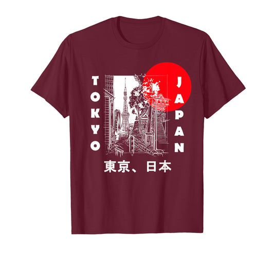 Japan Aesthetic Retro Comic Tokyo Silhouette Japanese Font T-Shirt Small