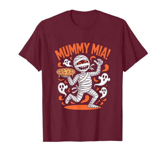 Mummy Mia Funny Halloween Ghost Pizza T-Shirt