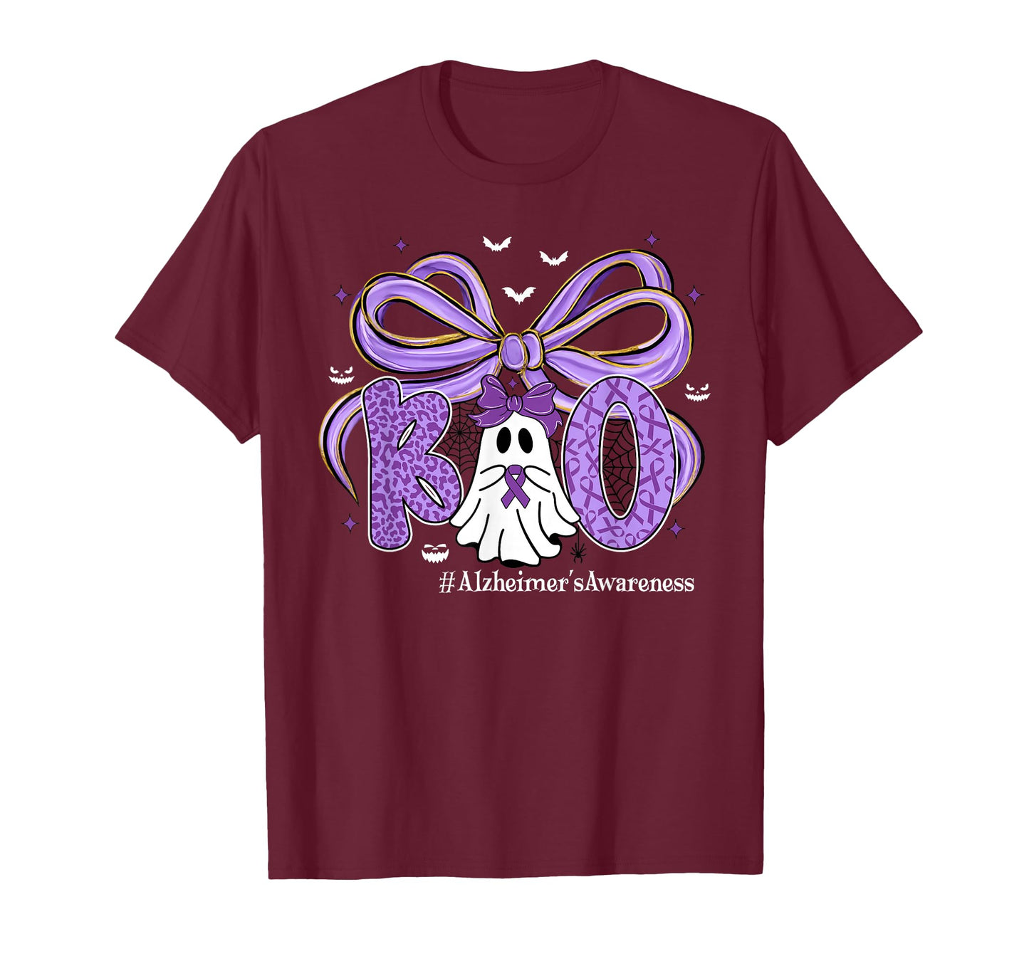 Purple Coquette Ghost Boo Alzheimer's Awareness Halloween T-Shirt