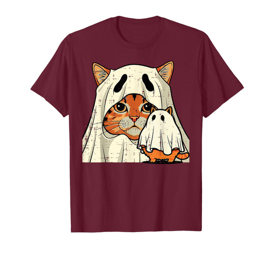 Halloween Ghost Cat Pictorial Funny Costume Women Men Kids T-Shirt