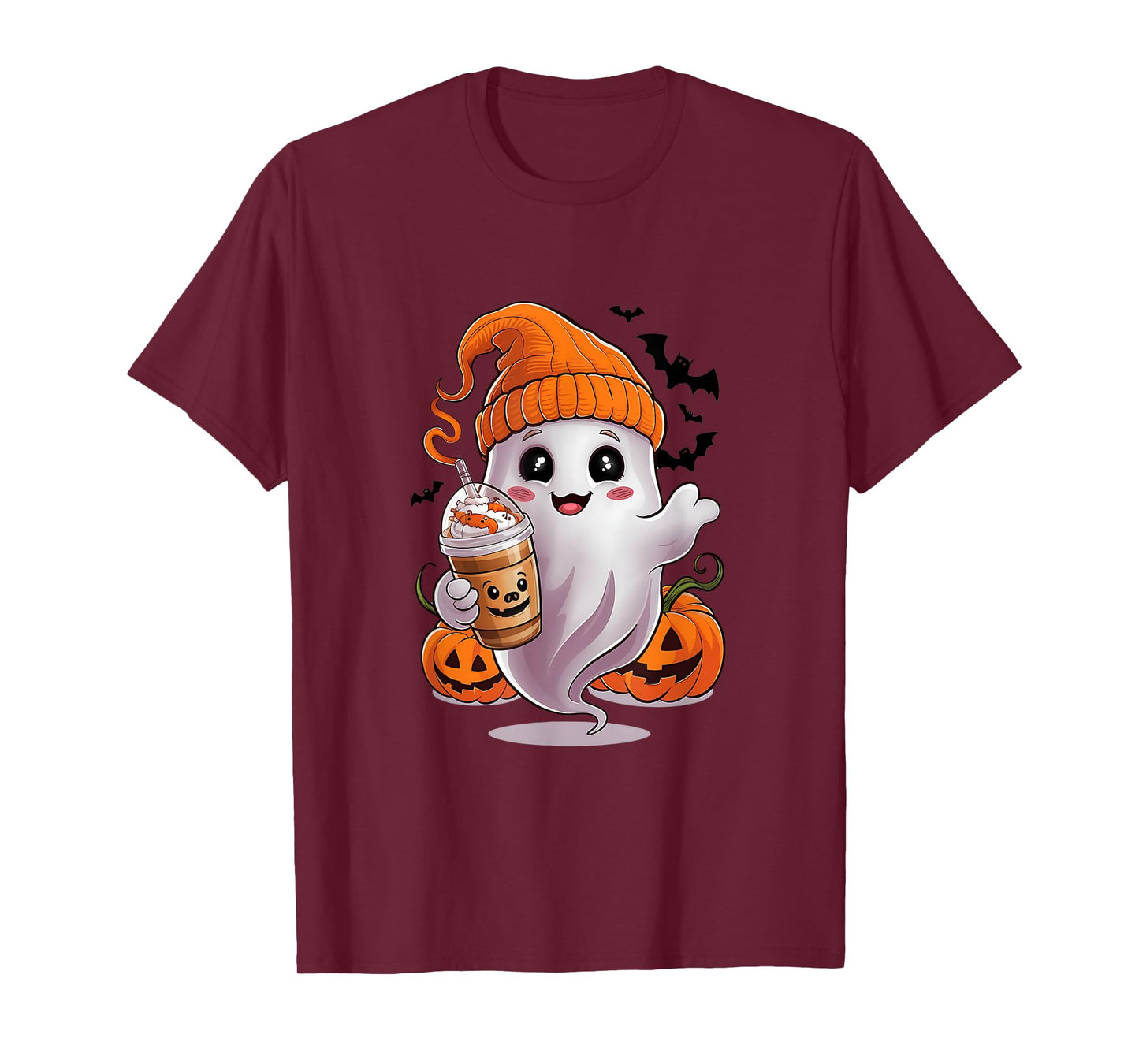 Cute Ghost Drinking Coffee Halloween Ghost Coffee T-Shirt