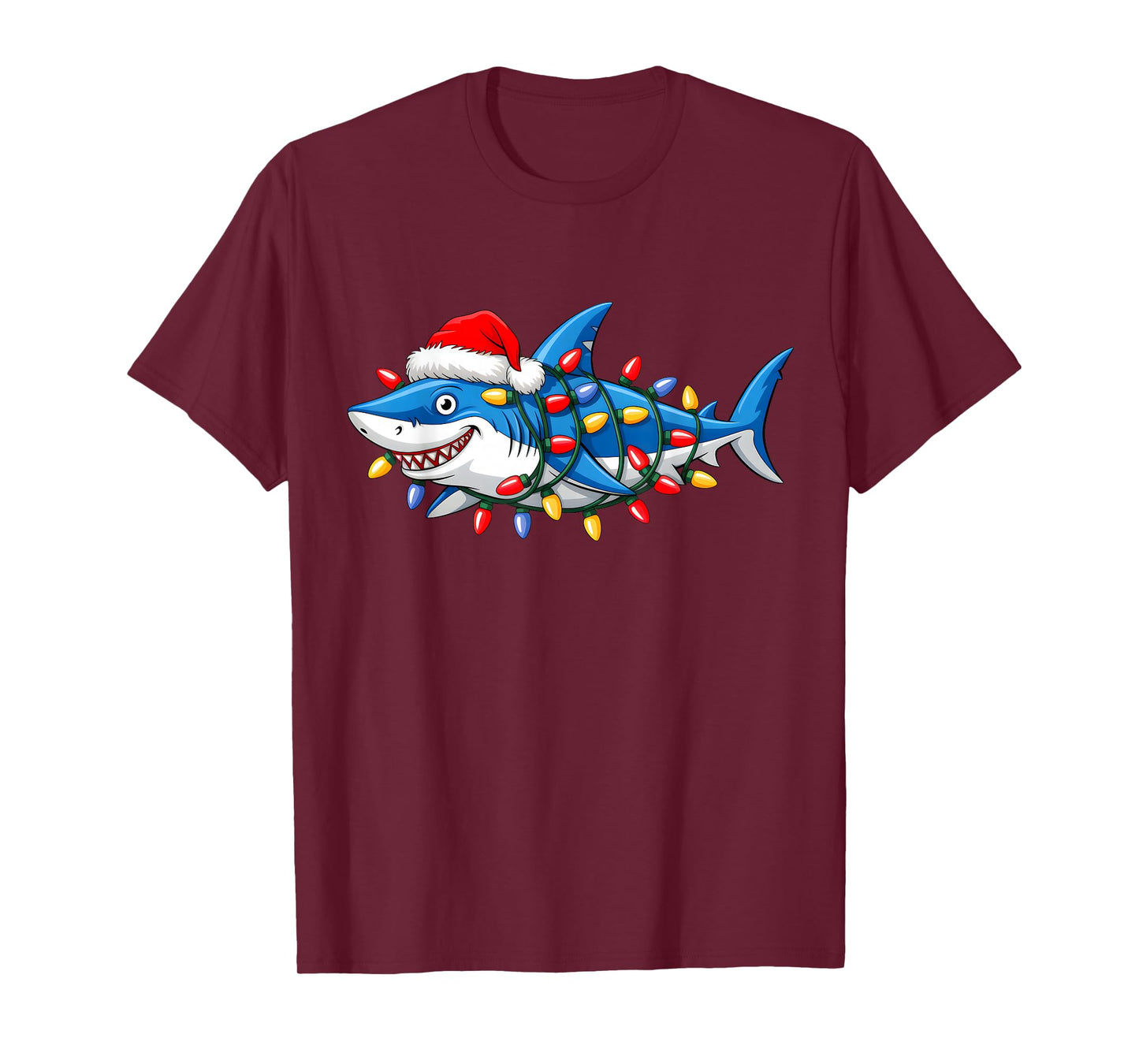 Santa Shark Christmas Lights Sharkmas Tree Xmas Boys Men T-Shirt