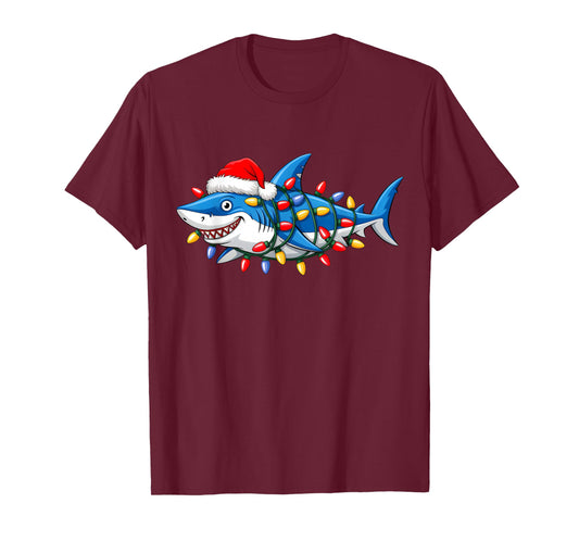 Santa Shark Christmas Lights Sharkmas Tree Xmas Boys Men T-Shirt