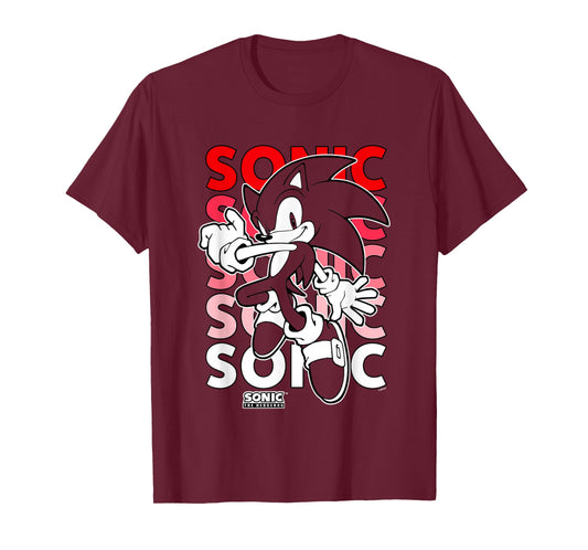 Sonic The Hedgehog Stacked Repeating Name Retro Shot T-Shirt
