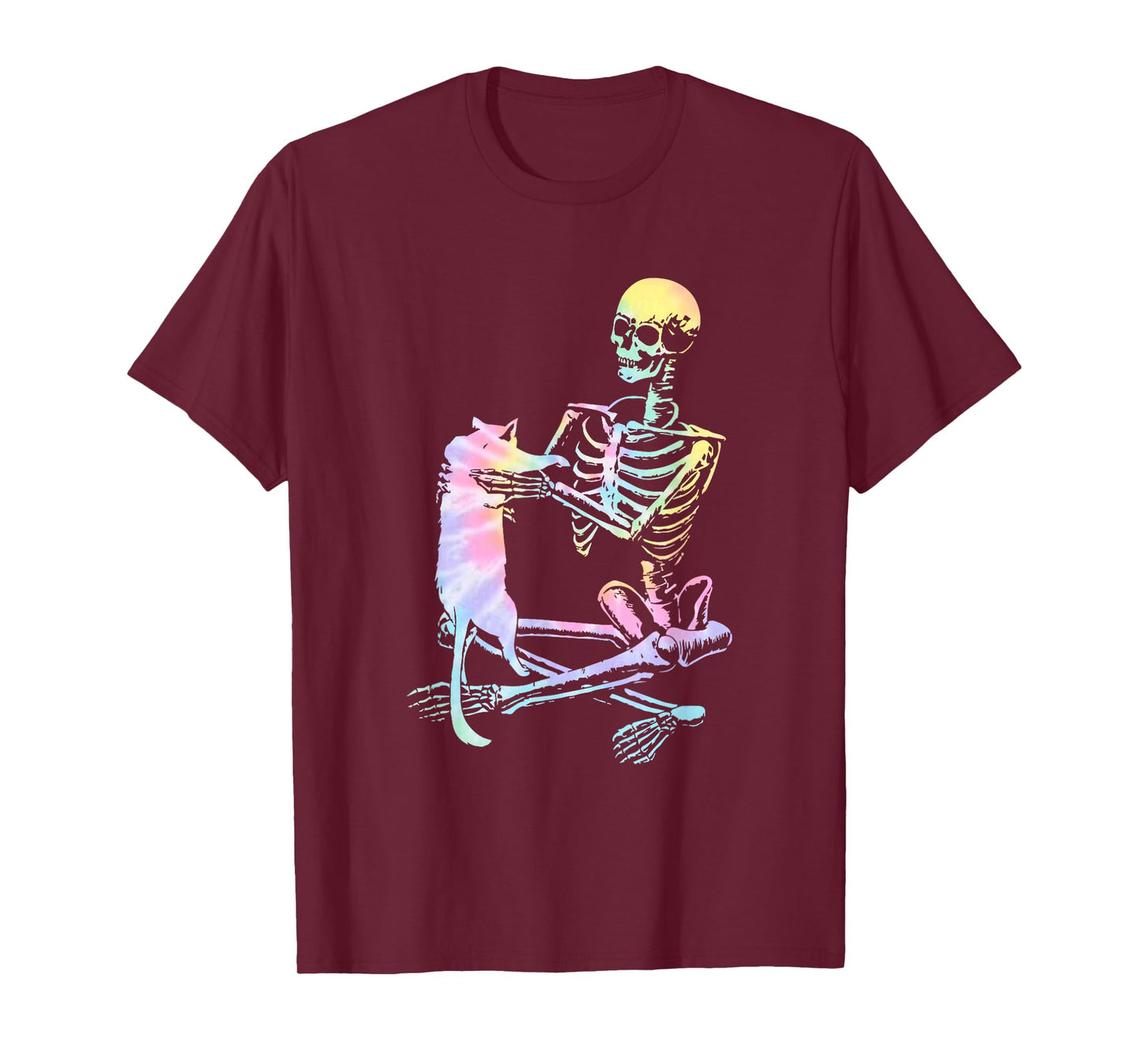 Skeleton Holding A Cat Shirt Lazy Halloween Costume Tie Dye Men Women T-Shirt