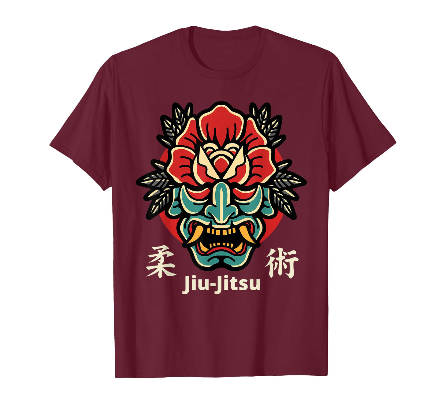 Japanese Demon Oni Mask, Kabuki Jiu-Jitsu Kanji T-Shirt