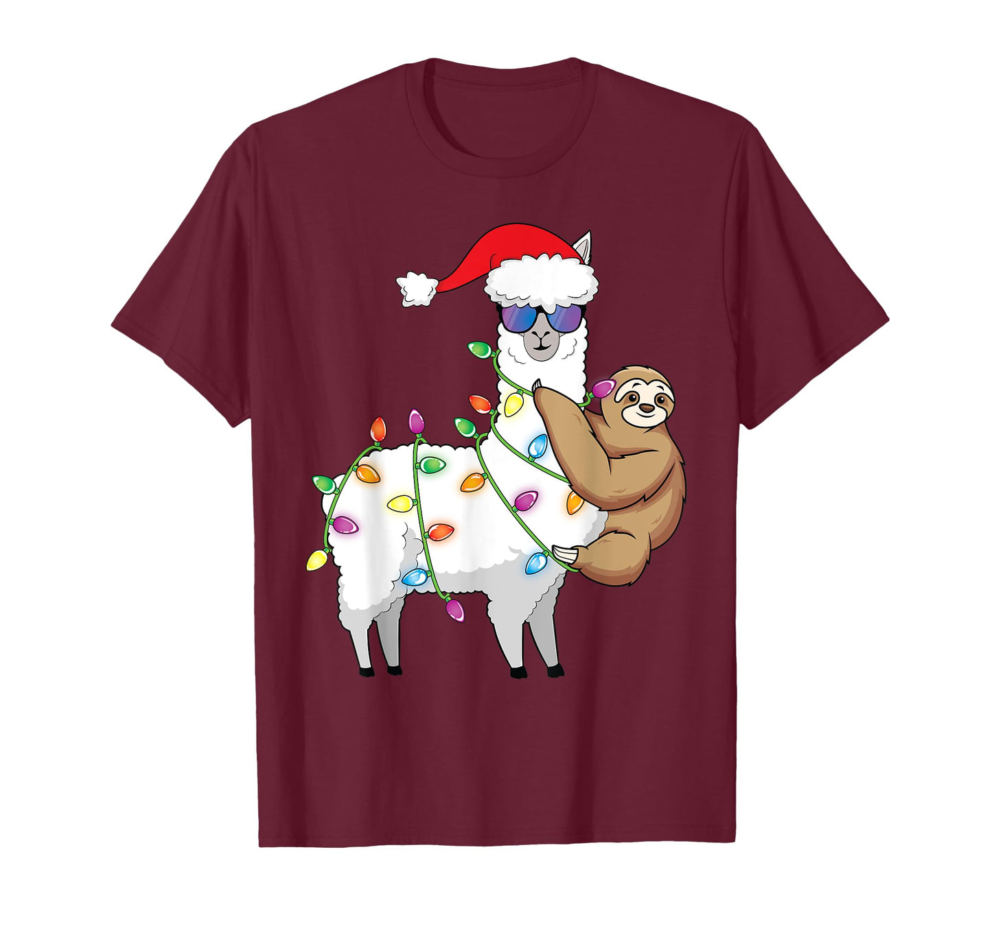 Santa Llama Xmas Funny LLama Sloth Christmas T-Shirt