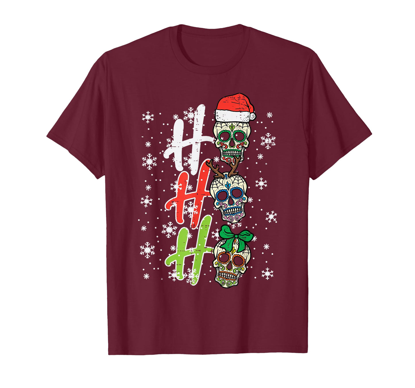 Christmas Sugar Skull Ho Ho Ho Xmas Mexican Men Women Kids T-Shirt
