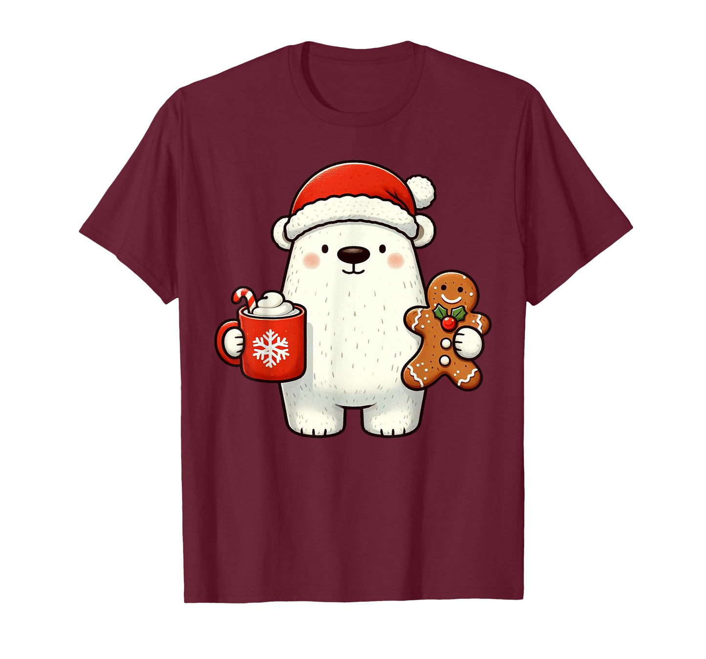 Polar Bear Santa Hat Christmas Holiday Xmas Coffee Cookies T-Shirt