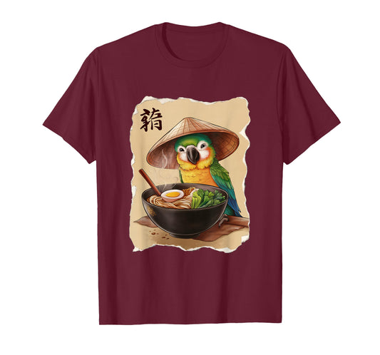 Parrot Men Woman Kawaii Eating Ramen Japanese Parrot T-Shirt