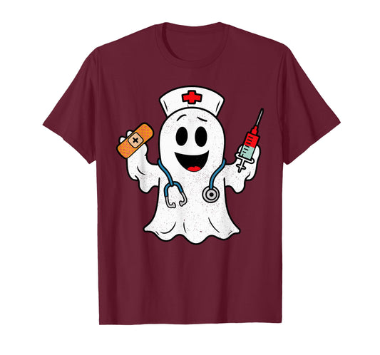 Nurse Ghost Scrub Cute Halloween Costume For Nurses Women RN T-Shirt