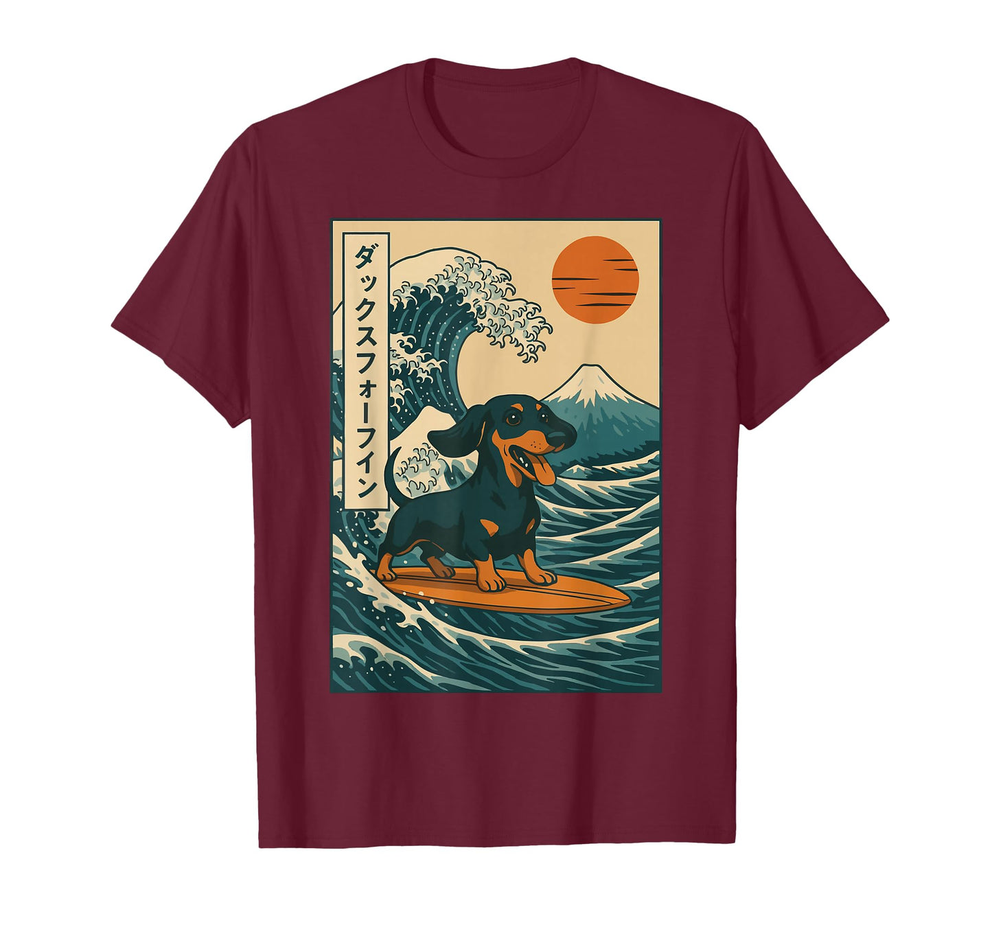 Dachshund Surfing Japanese Great Wave T-Shirt