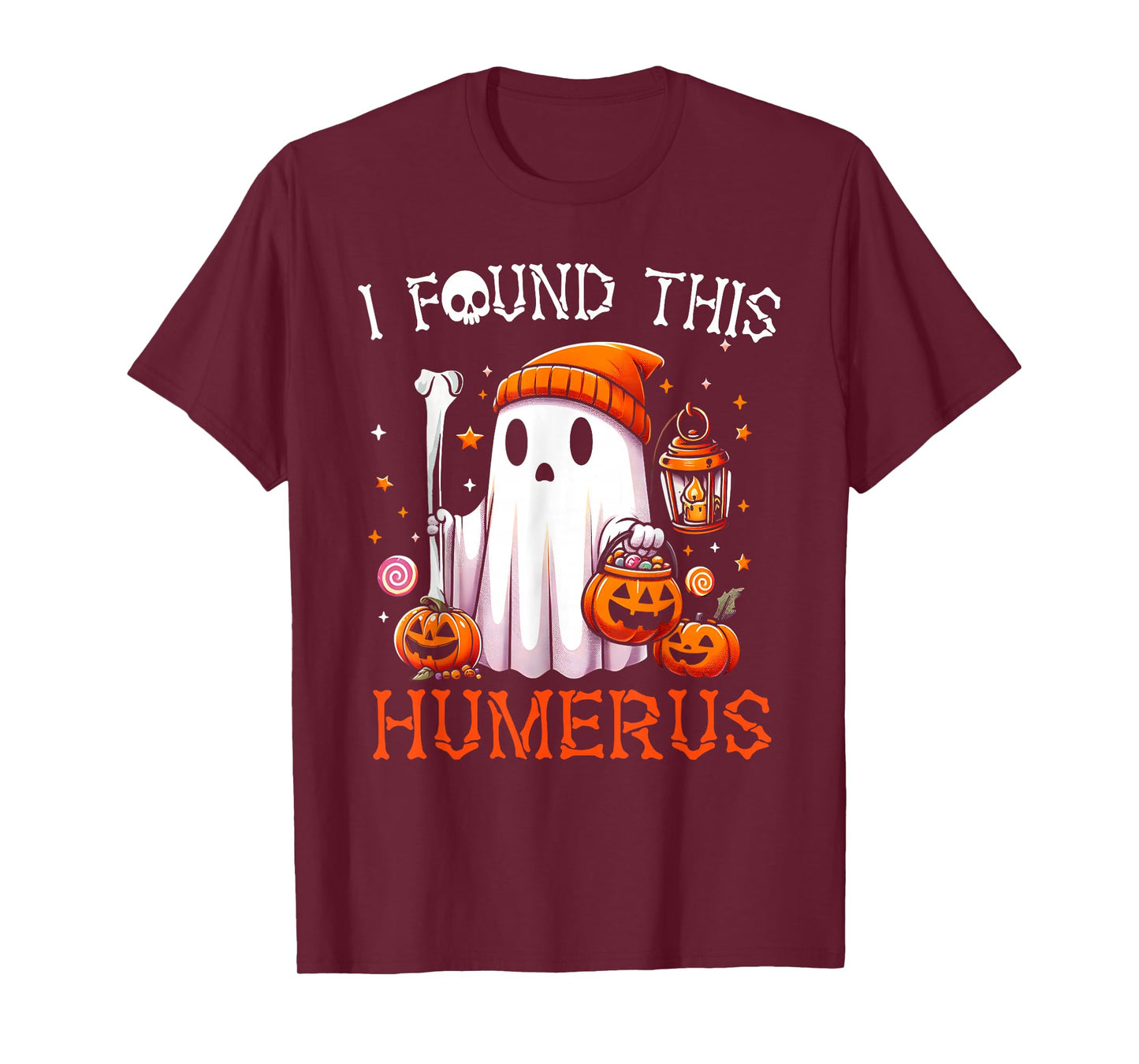 I Found This Humerus Funny Halloween Ghost Skeleton Womens T-Shirt