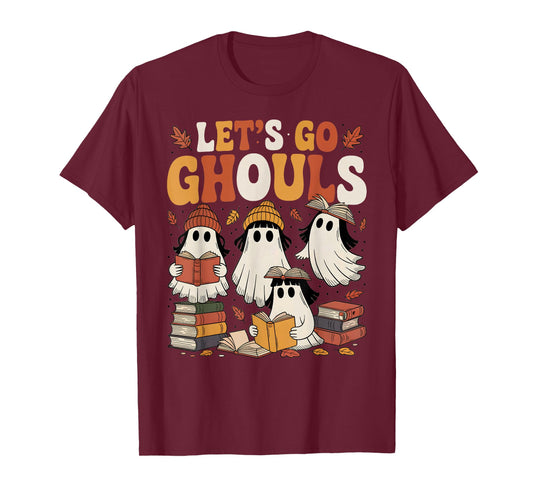 Let’s Go Ghouls Cozy Girly Ghosts Halloween Fall Book Lovers T-Shirt