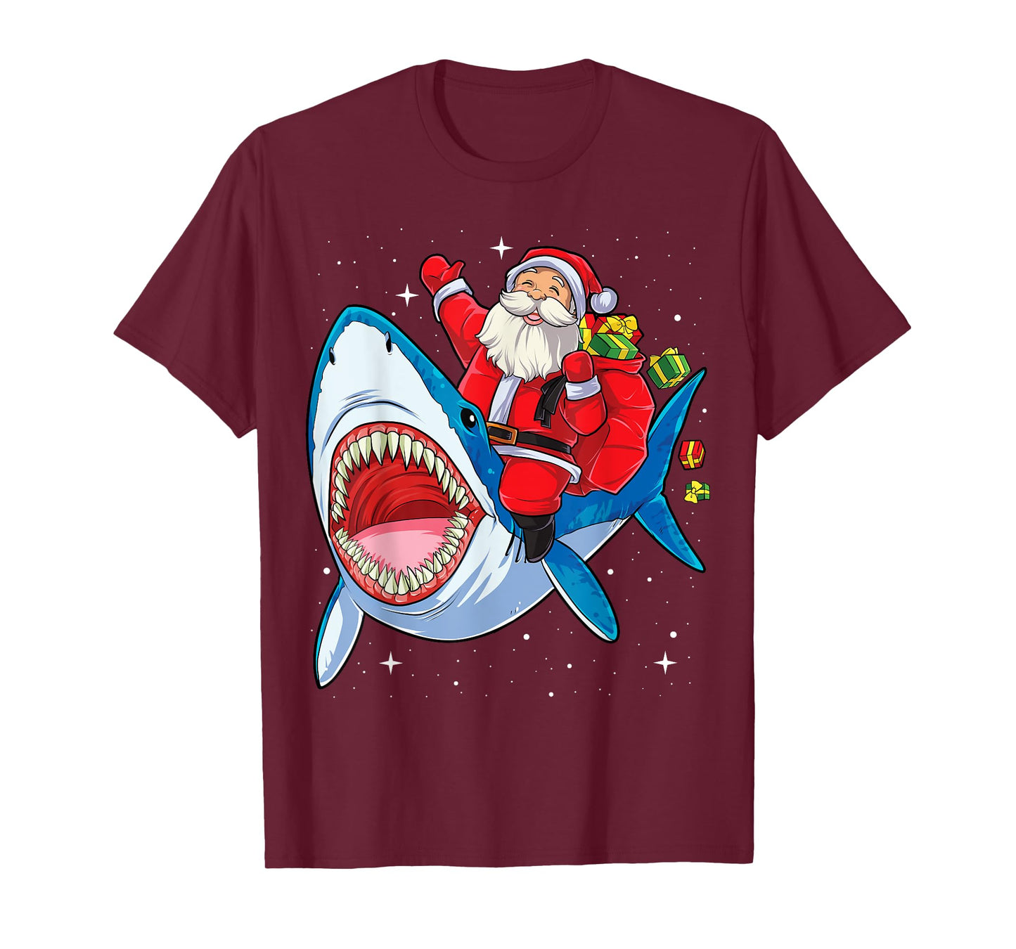 Santa Claus Riding Shark Christmas Boys Merry Sharkmas Xmas T-Shirt