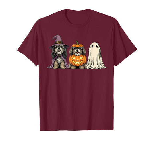 Spooky Ghost Lhasa Apso Pumpkin Halloween Dog Lover T-Shirt