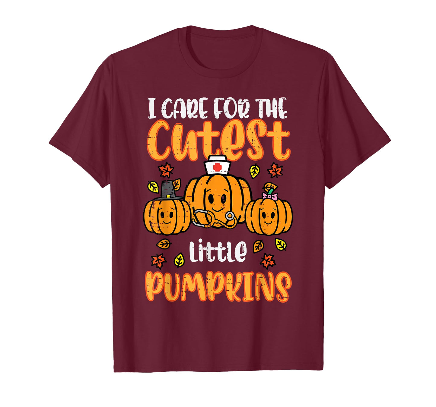 Pumpkins Nurse Halloween Scrub Top Fall Thanksgiving Women T-Shirt