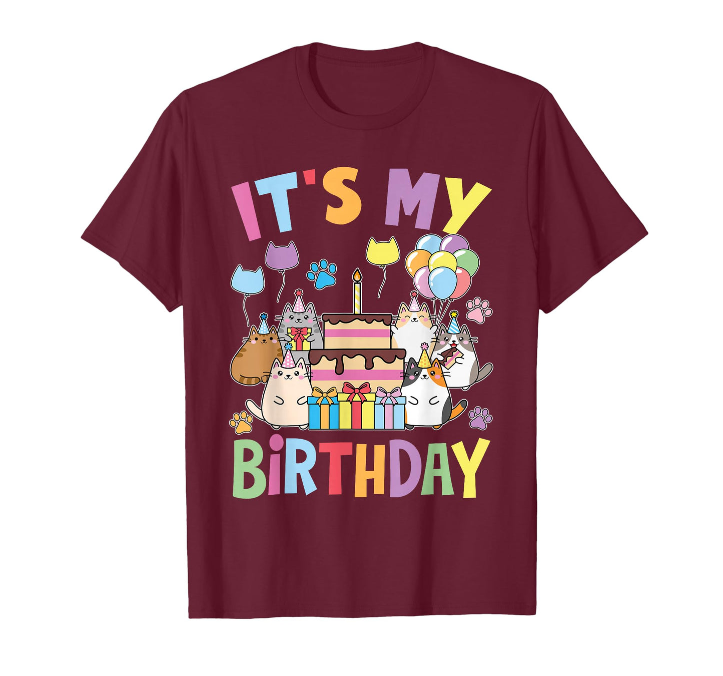 Cute Kawaii Cat Mom Dad Kids Girls It's My Birthday Party T-Shirt