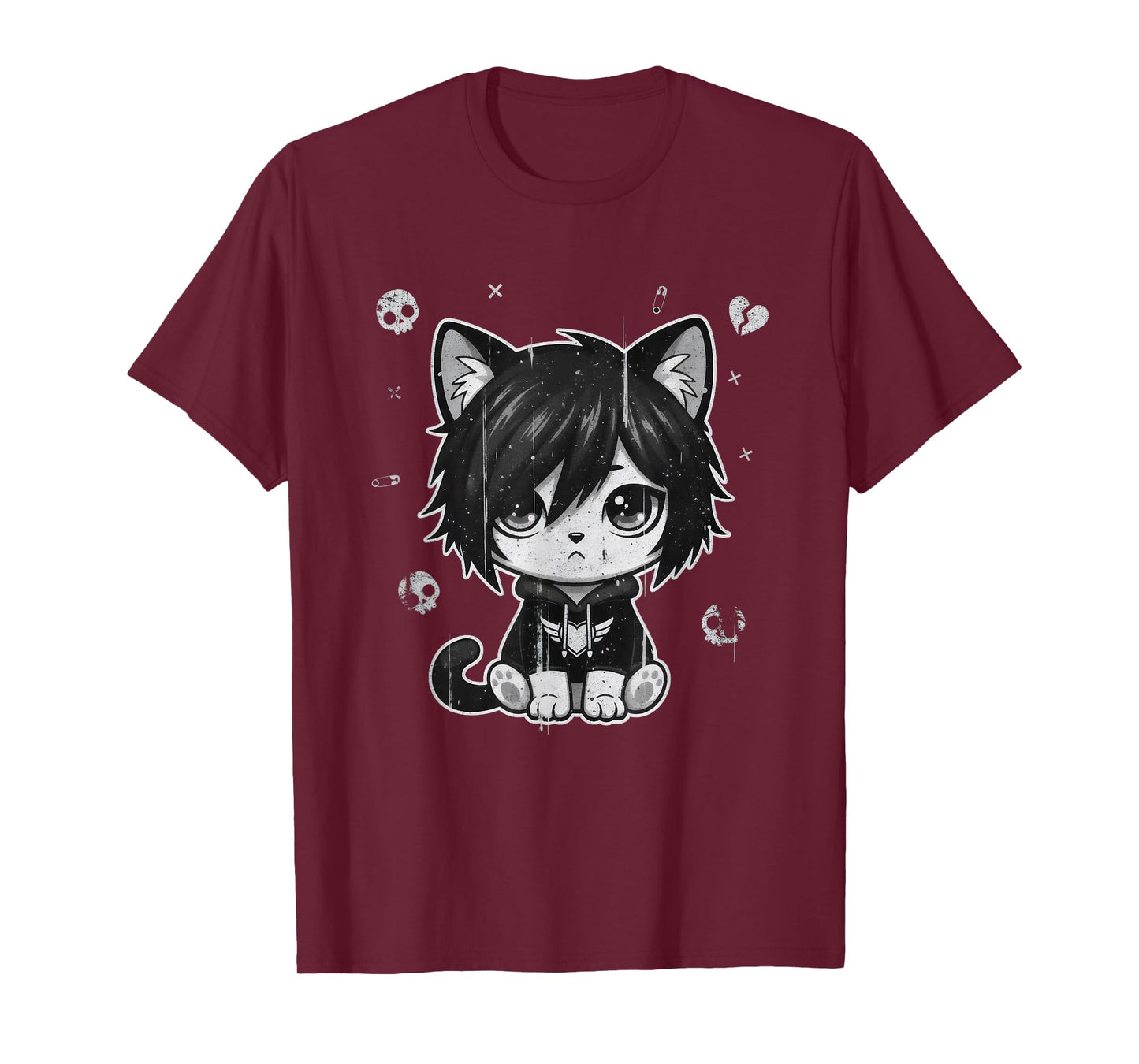 Goth Girl Emo Gothic Cat, Punk Dark Music, Grunge Cute Kitty T-Shirt