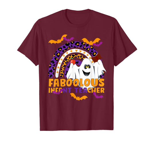 Faboolous Infant Teacher Rainbow Leopard Halloween Boo Crew T-Shirt