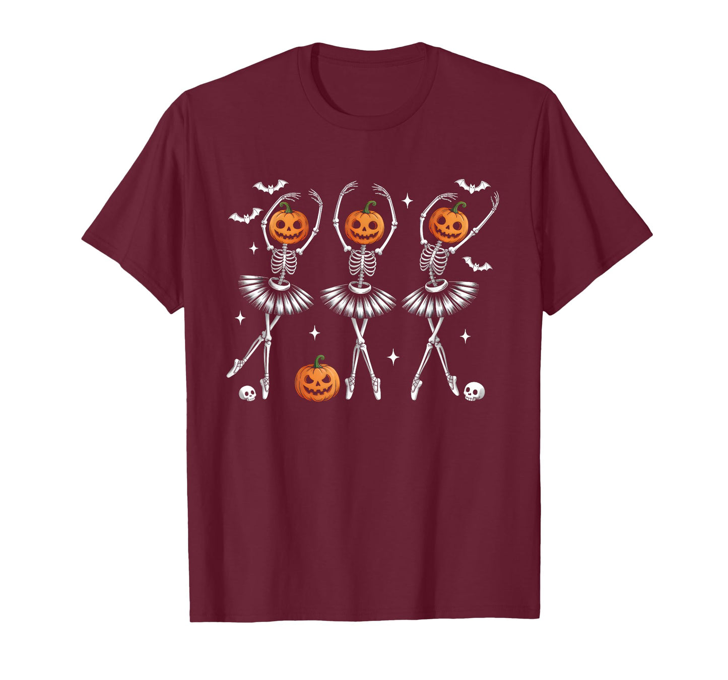 Ballet Halloween Jack O Lantern Pumpkin Skeleton Girls Women T-Shirt