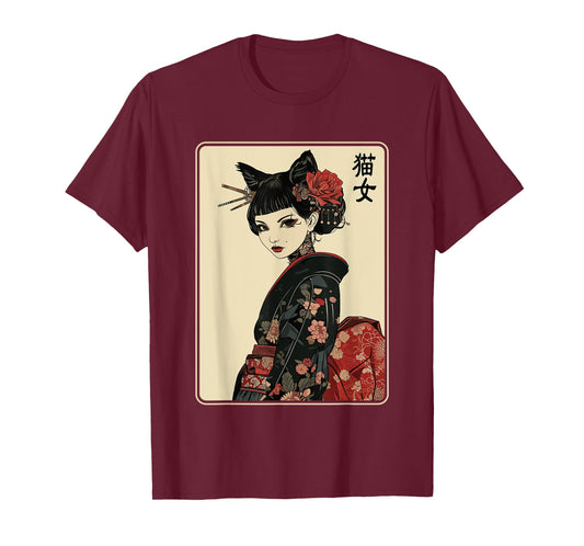 Japanese Gothic Samurai Cat Art for Women, Girls T-Shirt