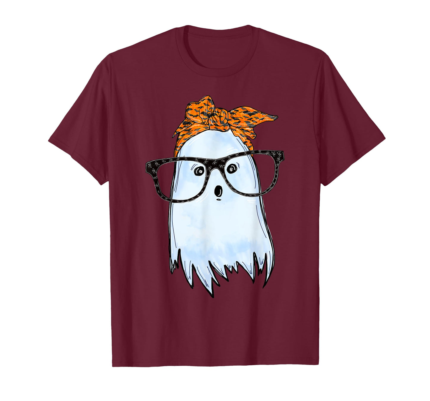 Cute Ghost With Glasses And Bats Bandana Halloween Costume T-Shirt