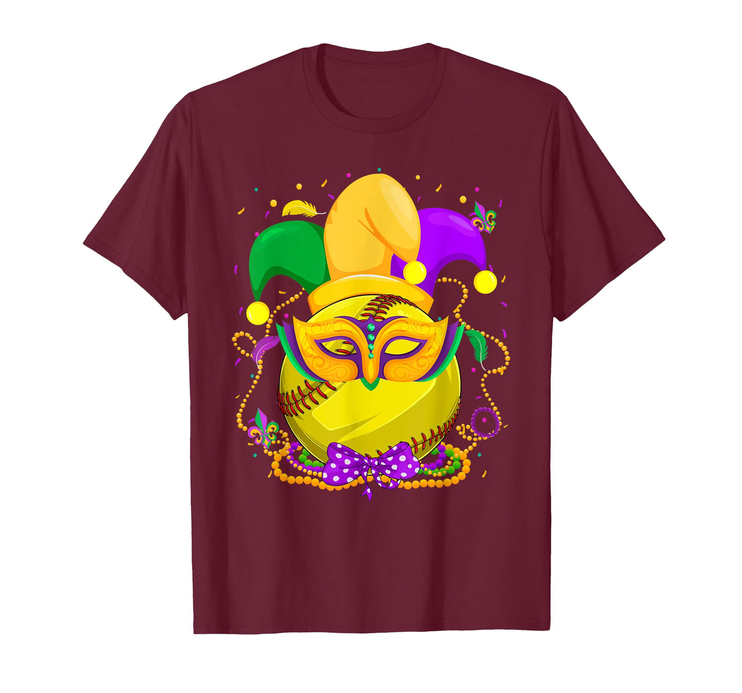 Softball Ball With Jester Hat Mardi Gras Fat Tuesday Parade T-Shirt